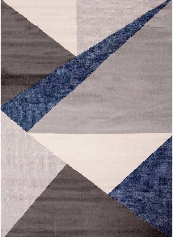 Flycarpets Sarande Modern Grijs Blauw Vloerkleed Geo Laagpolig Tapijt Voor binnen -120x170 cm