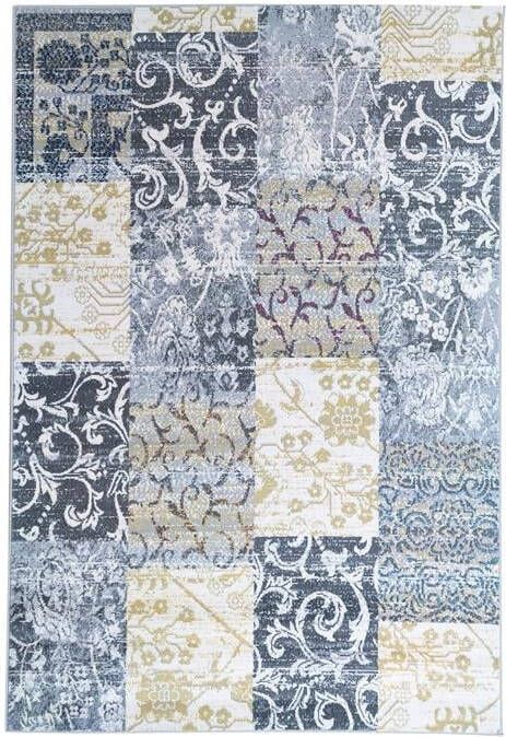 Flycarpets Sarande Vloerkleed Vintage Grijs Geel Paars Patchwork Laagpolig 80x150 cm