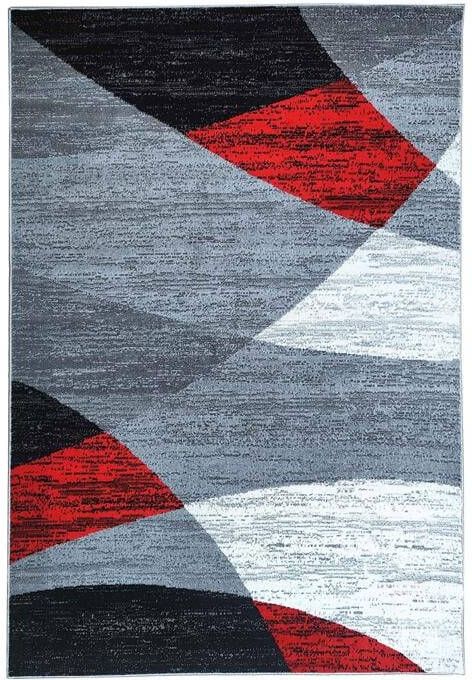Flycarpets Verona Modern Vloerkleed Rood Grijs Zwart Laagpolig Woonkamer 240x340 cm