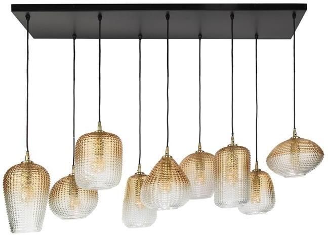 Fraaai Summer hanglamp 5+4 dot patroon amberkleurig glas
