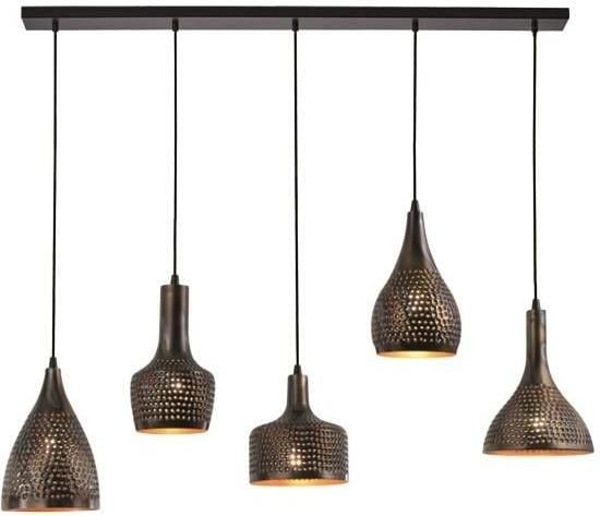 Freelight Hanglamp Fuoco Bruin Zwart 5 Lichts Balk 120cm E27 Fitting