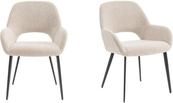 Furnihaus Eetkamerstoelen met armleuning Levi Beige Stof Set van 2 - Foto 2
