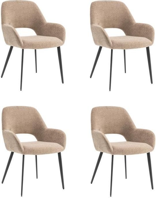 Furnihaus Eetkamerstoelen met armleuning Levi Taupe Stof Set van 4 - Foto 2