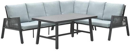 Van Kooten Tuin en Buitenleven Andrea lounge-diningset hoekbank en tafel rechts carbon black rope dark grey mint grey