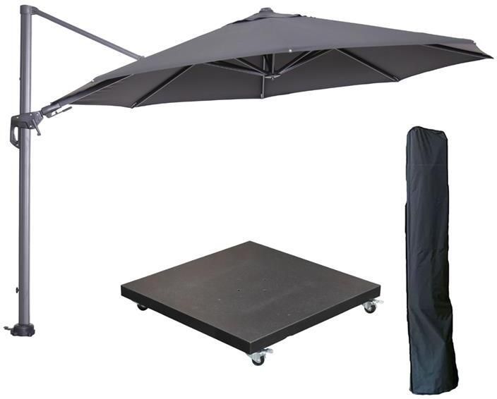Garden Impressions Hawaii zweefparasol 3.5m d. grijs met voet en hoes