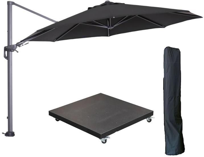 Garden Impressions Hawaii zweefparasol 3.5m zwart met voet en hoes