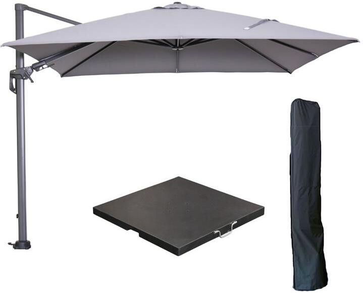 Garden Impressions Hawaii zweefparasol 3x3m l. grijs met voet en hoes