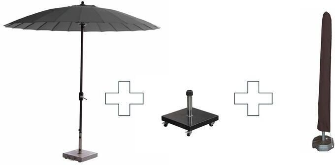 Garden Impressions Set ronde Manilla parasol met voet en hoes 250 cm Donkergrijs