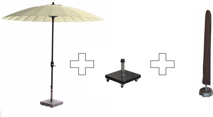 Garden Impressions Set ronde Manilla parasol met voet en hoes 250 cm Ecru