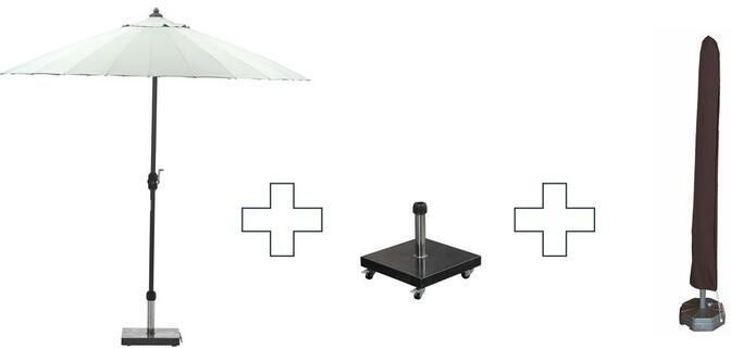 Garden Impressions Set ronde Manilla parasol met voet en hoes 250 cm Olijfgroen