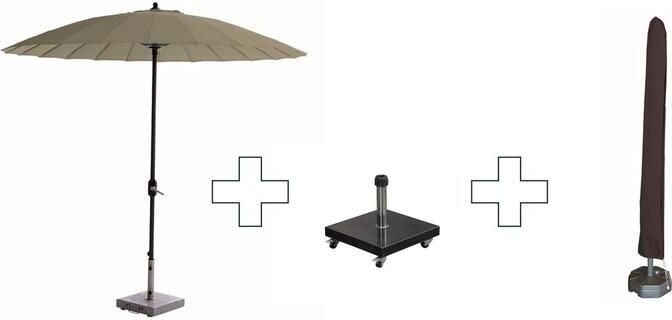 Garden Impressions Set ronde Manilla parasol met voet en hoes 250 cm Taupe