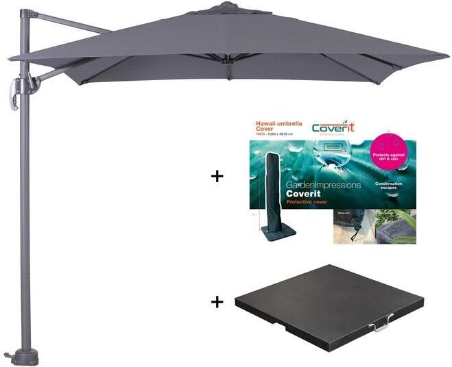 Garden Impressions Zweefparasol Hawaii S met voet en hoes Donkergrijs 250 x 250 cm