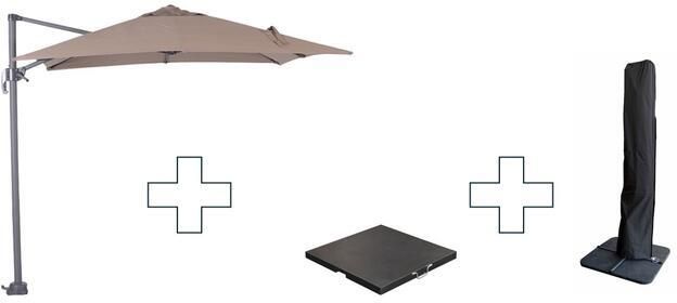 Garden Impressions Zweefparasol Hawaii S met voet en hoes Taupe 250 x 250 cm