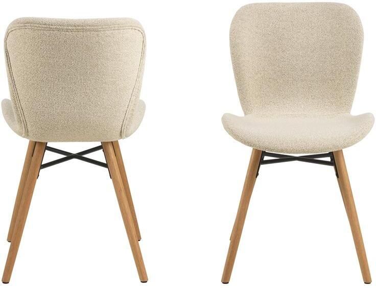 Giga Living Eetkamerstoel Beige Set Van 2 Stof & Eikenhout 53x47x82 5 cm Eetkamerstoel Zaria - Foto 2