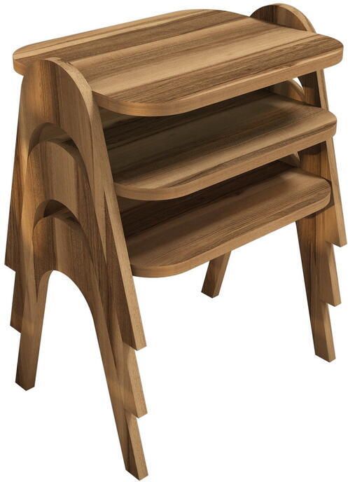 Emob Paris Bijzettafel (3 stuks) 100% MELAMINE Walnoot Hoektafels Bruin Spaanplaat Hoektafels Op voorraad - Foto 2