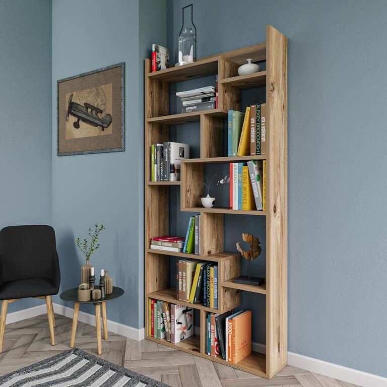 Asir Boekenplank. 100% GEMELAMINEERDE SPAANPLAAT. Dikte: 18 mm. Breedte: 90 cm Hoogte: 182 cm Diepte: 22 cm. Talrijke planken. Kan aan de muur worden bevestigd