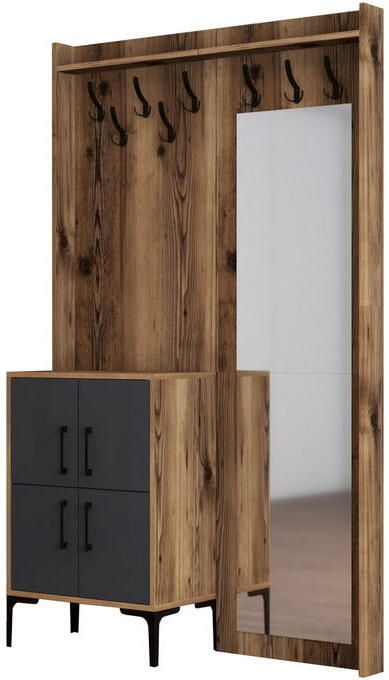 Arabic House Garderobemeubel Berlin met spiegel Melamine Walnoot Antraciet - Foto 2