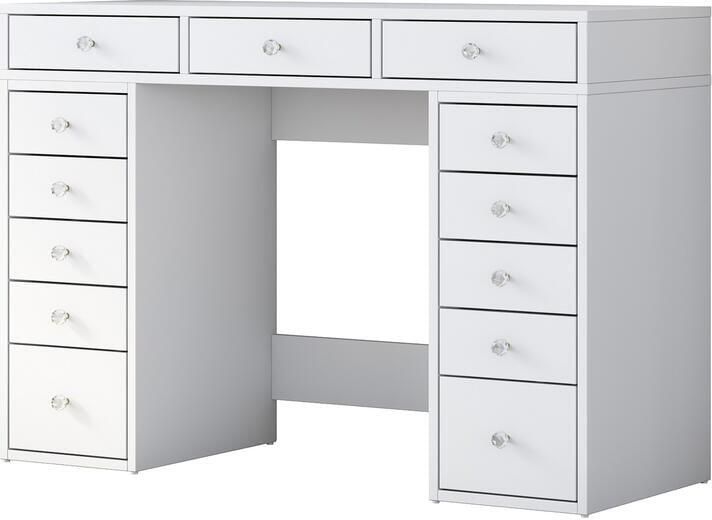 Emob Moderne Make-up tafel Woody Fashion 100% gemelamineerd E1 kwaliteit spaanplaat Verstelbare bureaus Wit Spaanplaat Verstelbare bureaus Op voorraad - Foto 2