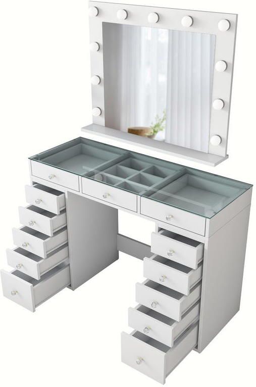 Emob BJ118 2789 Make-uptafel 100% MELAMINE Wit Asir Group Verstelbare bureaus Wit MDF Verstelbare bureaus Op voorraad - Foto 2