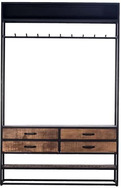 Giga Meubel Kapstok Kast Bruin Met Rek en Lades Mangohout Metaal 130x35x200cm Kapstok Lino - Foto 2