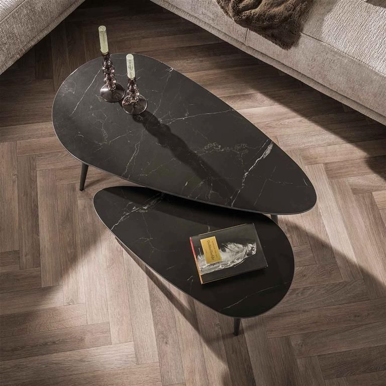 Giga Meubel Salontafel Ceramic Niervormig Zwart Keramiek Set van 2