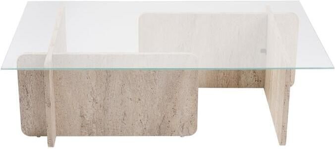 Vente-unique Salontafel van gehard glas Travertijn-effect beige en transparant AZRA - Foto 3