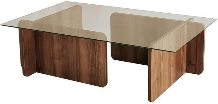 Perfecthomeshop Salontafel glas hout walnoot 105x30x65cm gehard glass Retro bijzettafel glas - Foto 3