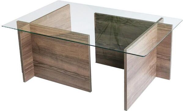 Koffietafel Walnoot Afwerking Gehard Glas Afmetingen 105x65x40cm Stijlvol Tafeltje voor elke Woonkamer - Foto 4