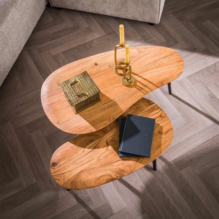 Giga Meubel Salontafel Organisch Acaciahout Set Van 2 90x50x40cm - Foto 2
