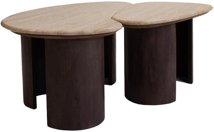 Giga Meubel Salontafel Travertin Mangohout 87x46x36cm Set Van 2 Suki