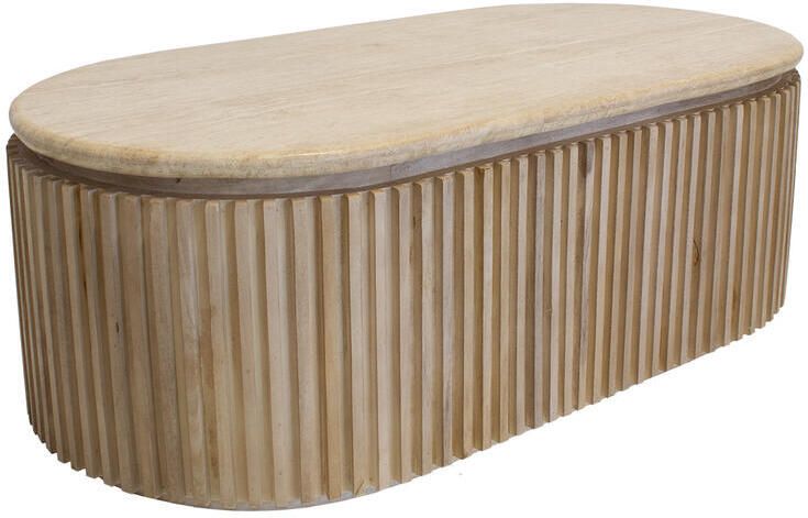 Giga Meubel Salontafel Sven Ovaal Travertin Hout Naturel 120x60x40cm - Foto 2