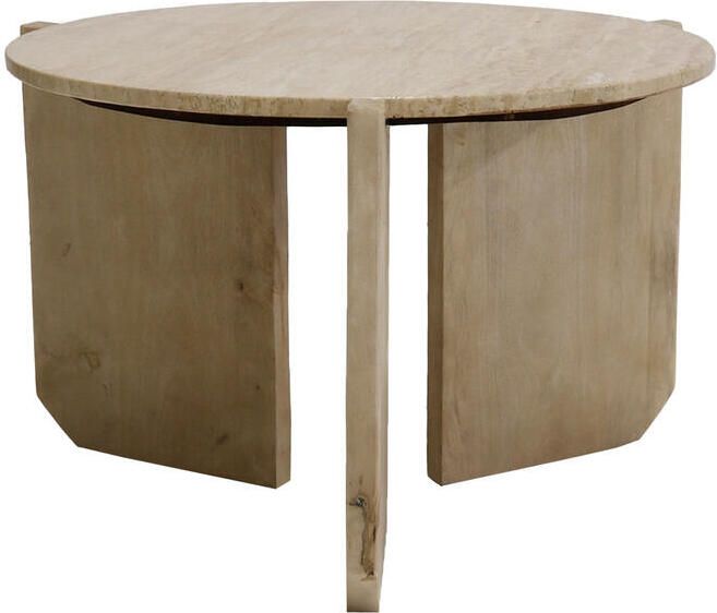 Giga Meubel Salontafel Simon Rond Travertin Hout Bruin 60x60x40cm - Foto 2