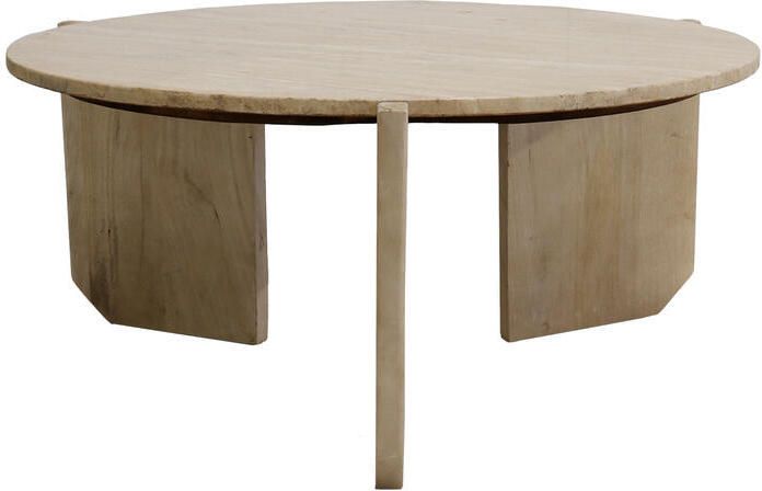 Giga Meubel Salontafel Simon Rond Travertin Hout Bruin 80x80x36cm - Foto 2