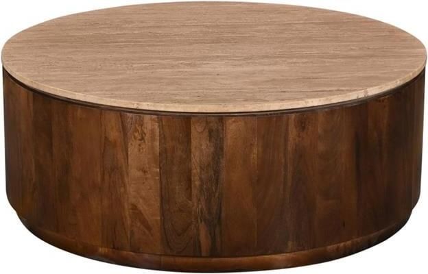 Giga Meubel Salontafel Elan Rond Travertin Walnoot 90x90x35cm - Foto 2