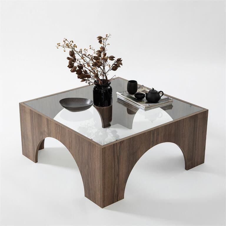 Giga Meubel Salontafel Walnoot|Glas 80x80x35cm Seine - Foto 2