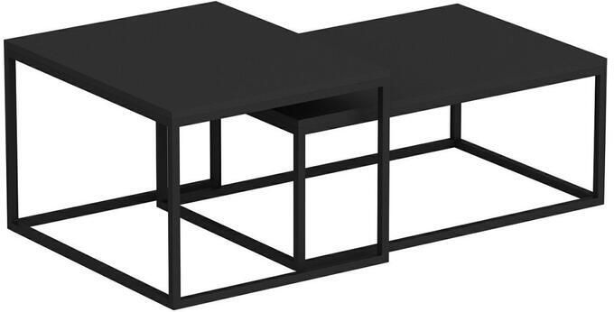 Emob Woody Fashion Nesting Table Set Melamine coating Metalen frame Zwart 2-delige salontafelsets Zwart Melamine; Spaanplaat 2-delige salontafelsets Op voorraad - Foto 3