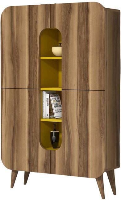 Giga Meubel Wandkast Walnoot|Geel Hout 93x32x144cm Mine