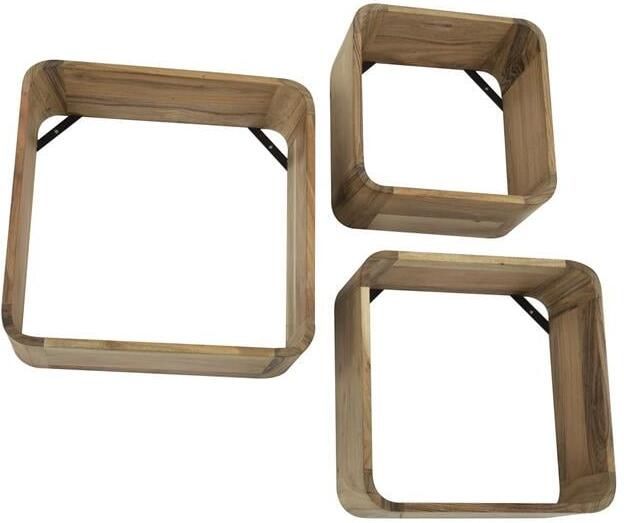 Giga Meubel Wandschap Set van 3 Vierkant Massief Acaciahout Naturel