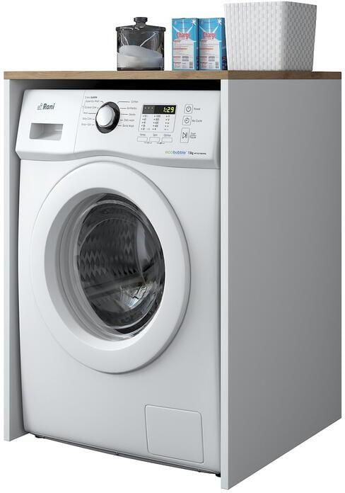 Emob Wasmachinekast Locelso 65 x 60 x 91 8 cm Walnut White Wasmachinekasten Wit Spaanplaat Wasmachinekasten Op voorraad - Foto 4