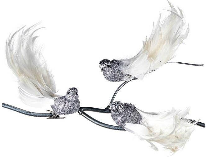Goodwill Kerstbal-Vogel op klip Zilver-Wit 18 cm Assortiment 3 Stuks