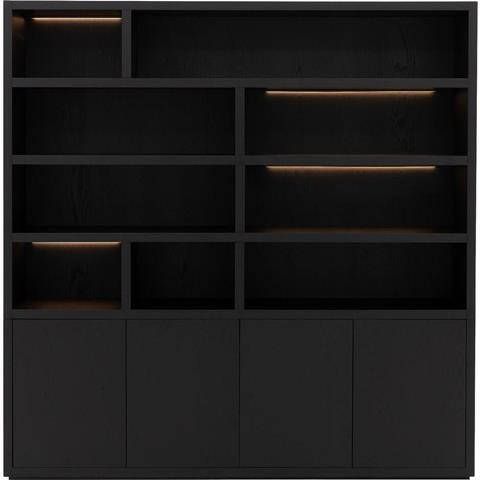 Goossens Buffetkast Barcelona 4 deuren 9 open vakken zwart eiken 208 x 212 x 45 cm stijlvol landelijk