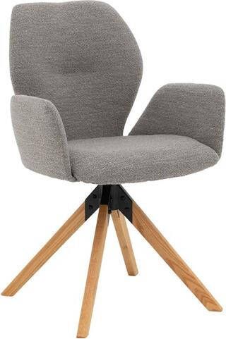 Goossens Eetkamerstoel Hera lichtgrijs stof met armleuning modern design - Foto 2