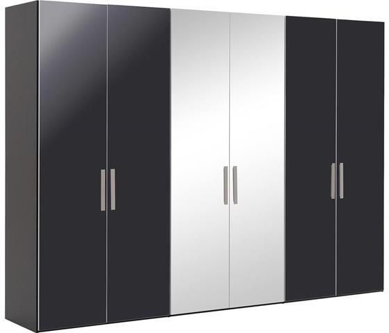 Goossens Kledingkast Easy Storage Ddk Kledingkast 304 cm breed 220 cm hoog 4x draaideur en 2x spiegel draaideur midden