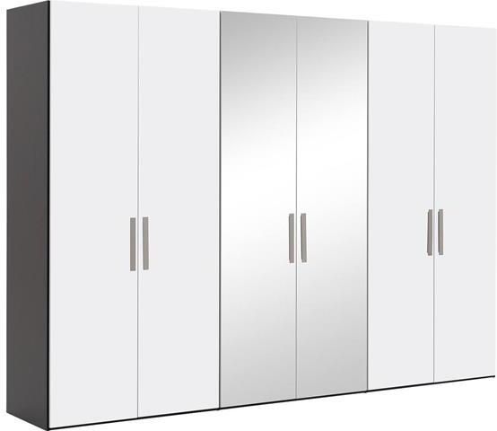 Goossens Kledingkast Easy Storage Ddk Kledingkast 304 cm breed 220 cm hoog 4x draaideur en 2x spiegel draaideur midden