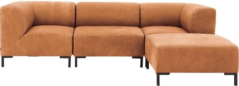 Goossens Zitbank Marshall met hocker in cognac (buffalo)