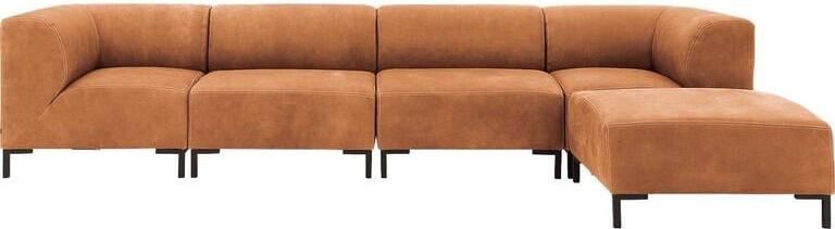 Goossens Zitbank Marshall met hocker in cognac (buffalo)