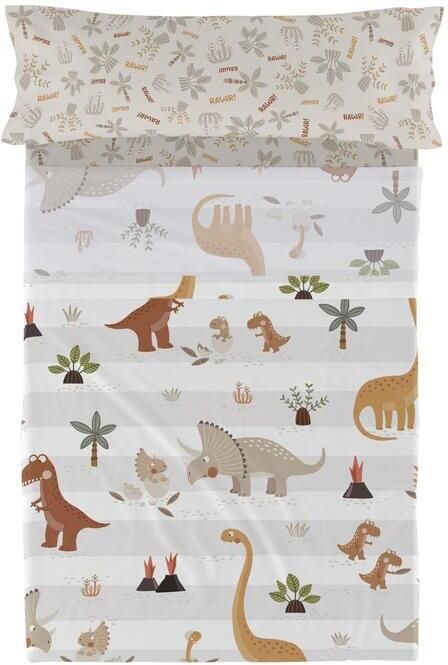 Happyfriday Dino family Laken Set 2-delig 160x270 cm (Bed 80|90) Moshi Veelkleurig 100% katoen de kwaliteit van 150 TC