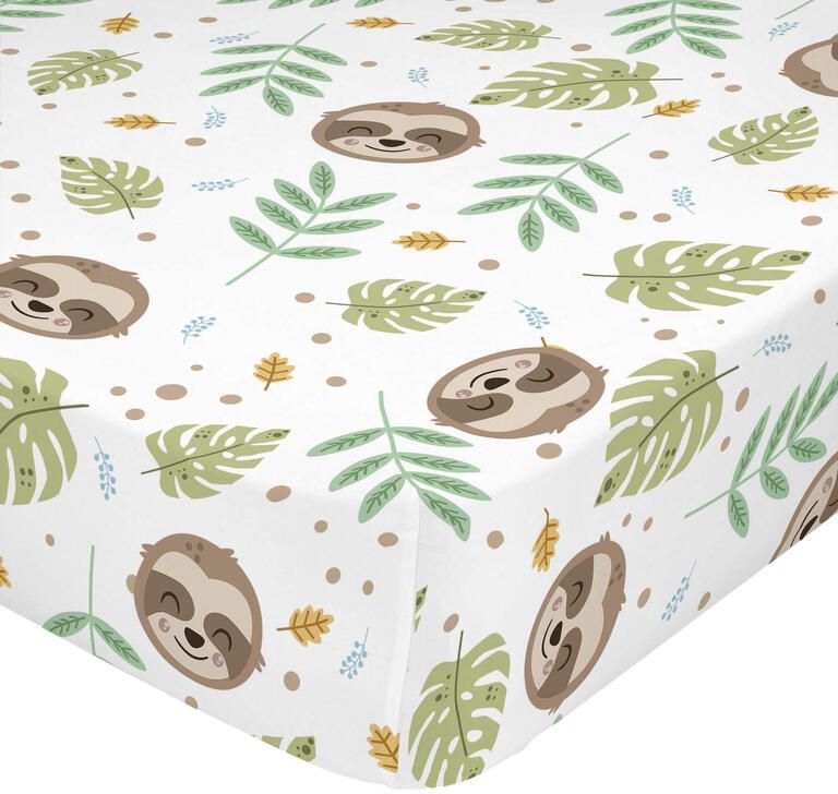 Happyfriday Happy sloth Hoeslaken wieg Moshi Veelkleurig 100% katoen de kwaliteit van 150 hilos