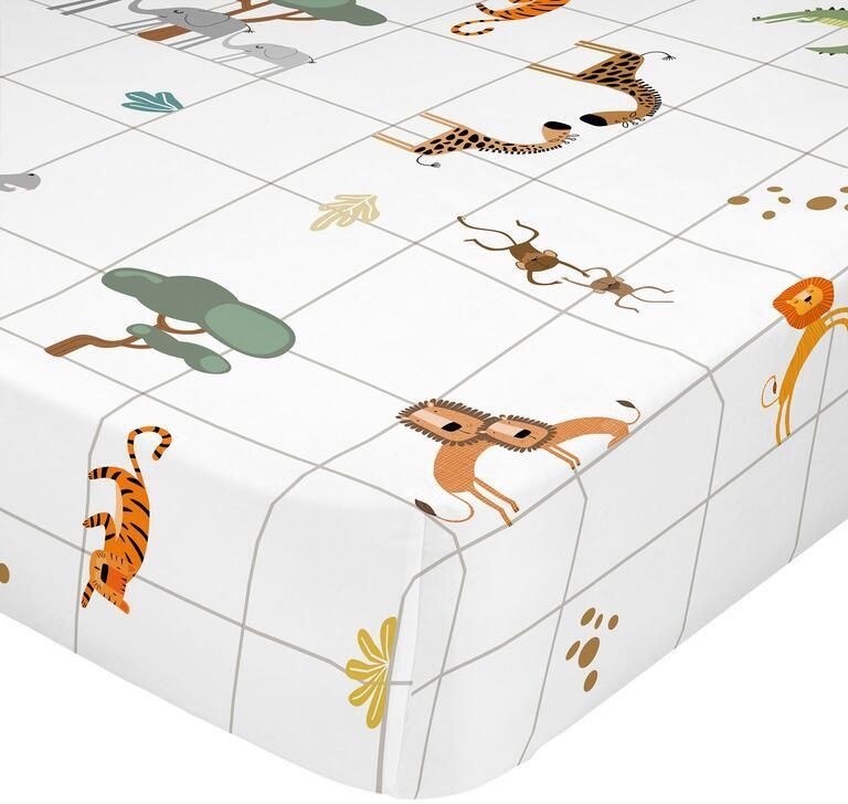 Happyfriday Mini savanna Hoeslaken 60x120x14 cm (Ledikant) Mini Veelkleurig 100% katoen de kwaliteit van 150 TC