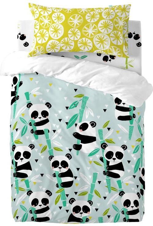 Happyfriday Panda garden blue Dekbedovertrek wieg 2-delig Moshi Blauw 100% katoen de kwaliteit van 150 TC